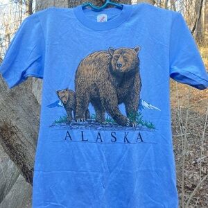 Vintage 1987 Single Stitch Alaska BEAR T-Shirt Men’s Small Blue Jerzees